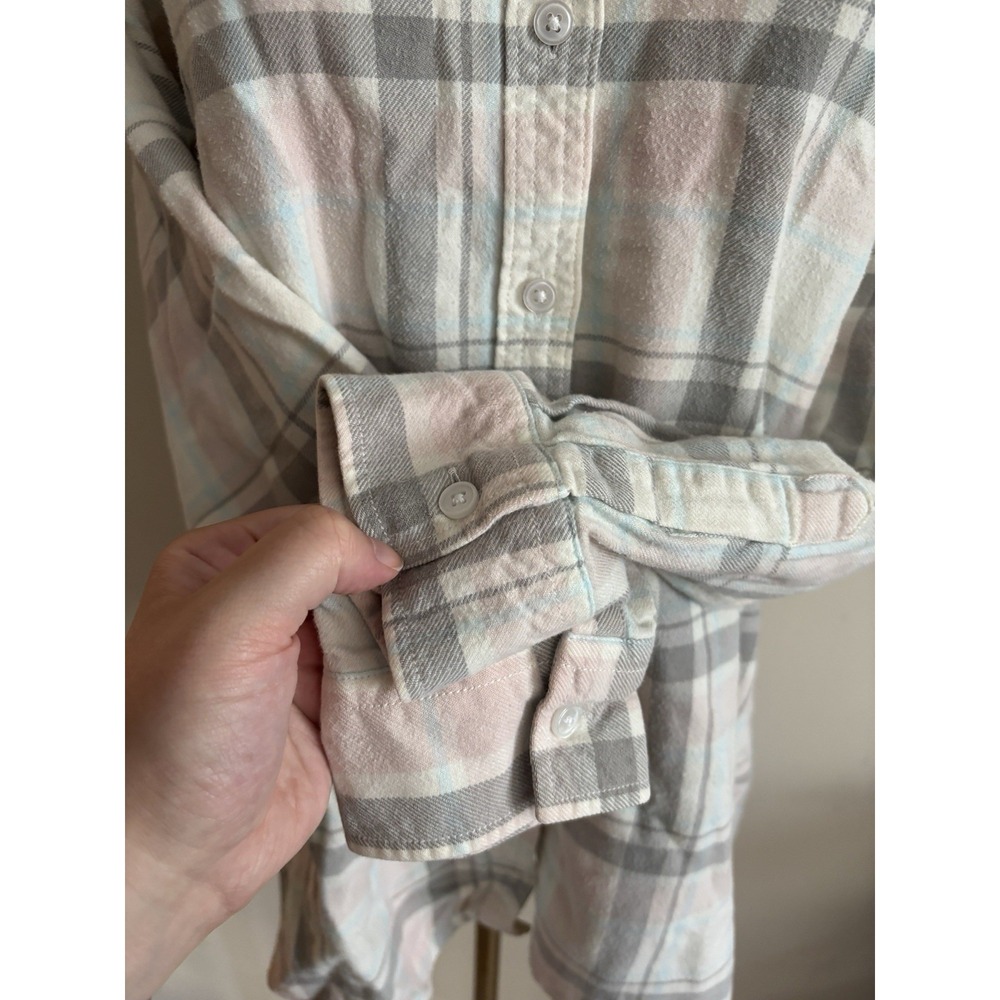 Lands End Flannel Shirt Womens XL 18W Cotton Outdoor Cream Blue Classic Casual - Picture 8 of 8